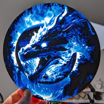 night dragon lithophane - hueforge by lordboos art models filamentpainting ams mmu dark blue filamentswap 3d print model - Mito3D