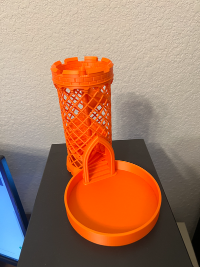 medieval dice tower catch tray remixed by partiallytoned toys & games board dnd 3d print model - Mito3D