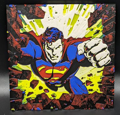 superman breaking brick wall - hueforge art by erickdr 3d designs 2d superhero dc comics 3d print model - Mito3D