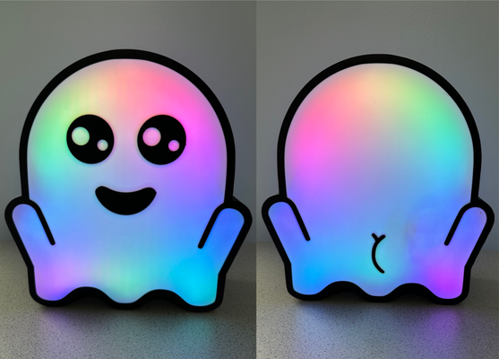 mutlu hayalet ışık çift taraflı by stevesdesigns ev halkı dekor cadılar bayramı 2023 led kutu lamba renk baskı difüzör emoji kolay yazdır 3d print model - Mito3D