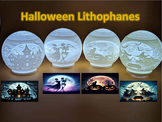 halloween teelicht lithophan sammlung by madmax3d haushalt feierlichkeiten hexe skelett verfolgt haus jackolantern 3d print model - Mito3D