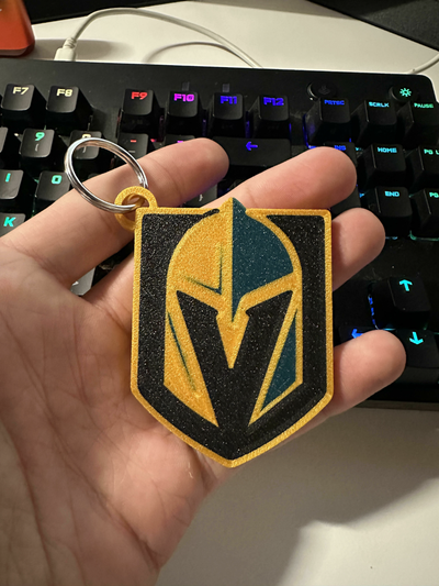 vegas golden knights multi-color keychain by davedesigns3d art signs & logos multi color multicolor ams nhl hockey chain ring keyring toy x1c p1p 3d print model - Mito3D