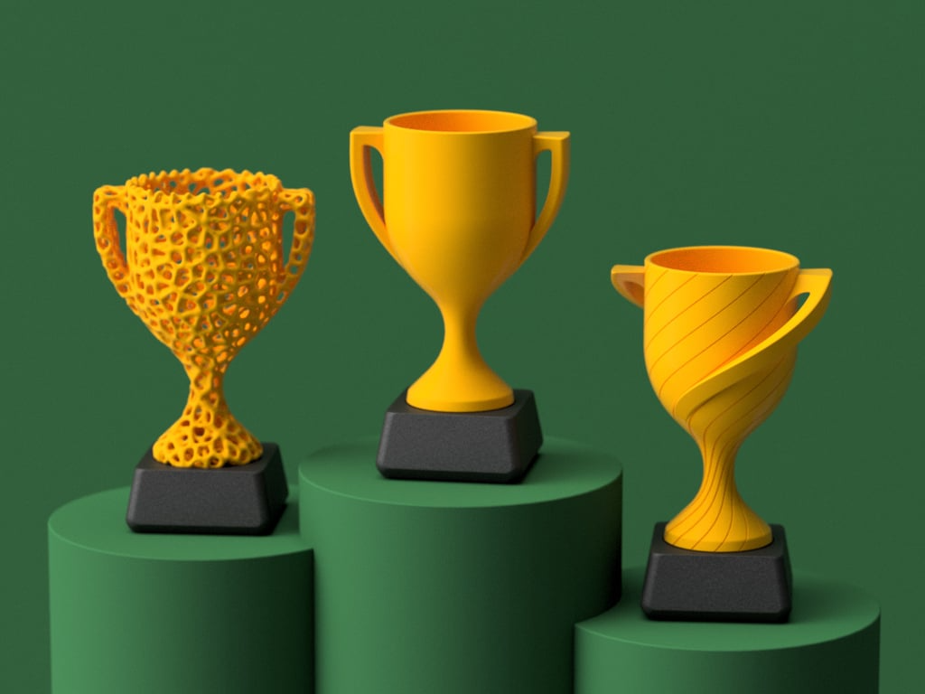 trophy cup collection - fully 3d printable shared by 3dennis art signs & logos trophee cups contest price badge 1 2 3 first second third trophies 3D print model - Mito3D