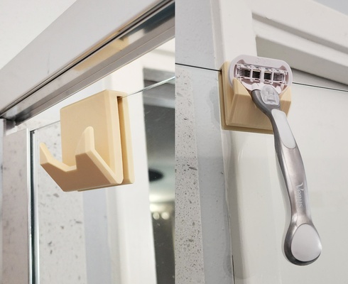 shower door razor holder - no supports by triplegworkshop household house models organizer hanger bathroom razorholder razorstand disposable shaving bathroomaccessories razorbladeholder shavingrazor 3d print model - Mito3D