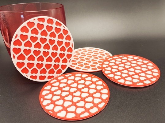 heart coasters 2 color remixed by triplegworkshop household office table beer cup drink coaster wet tray protector love soda drinking drinkcoaster drip hearts valentine valentinesday valentinesdaygifts coasterset beveragecoaster beverage drinkcoasters coastersdrink 3d print model - Mito3D