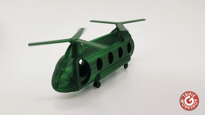 print in place chinook helicopter 3 blades - no supports by triplegworkshop toys & games toy plane model printinplace aircraft flying spinning military vehicle rotor heli chopper pip request 3d print model - Mito3D