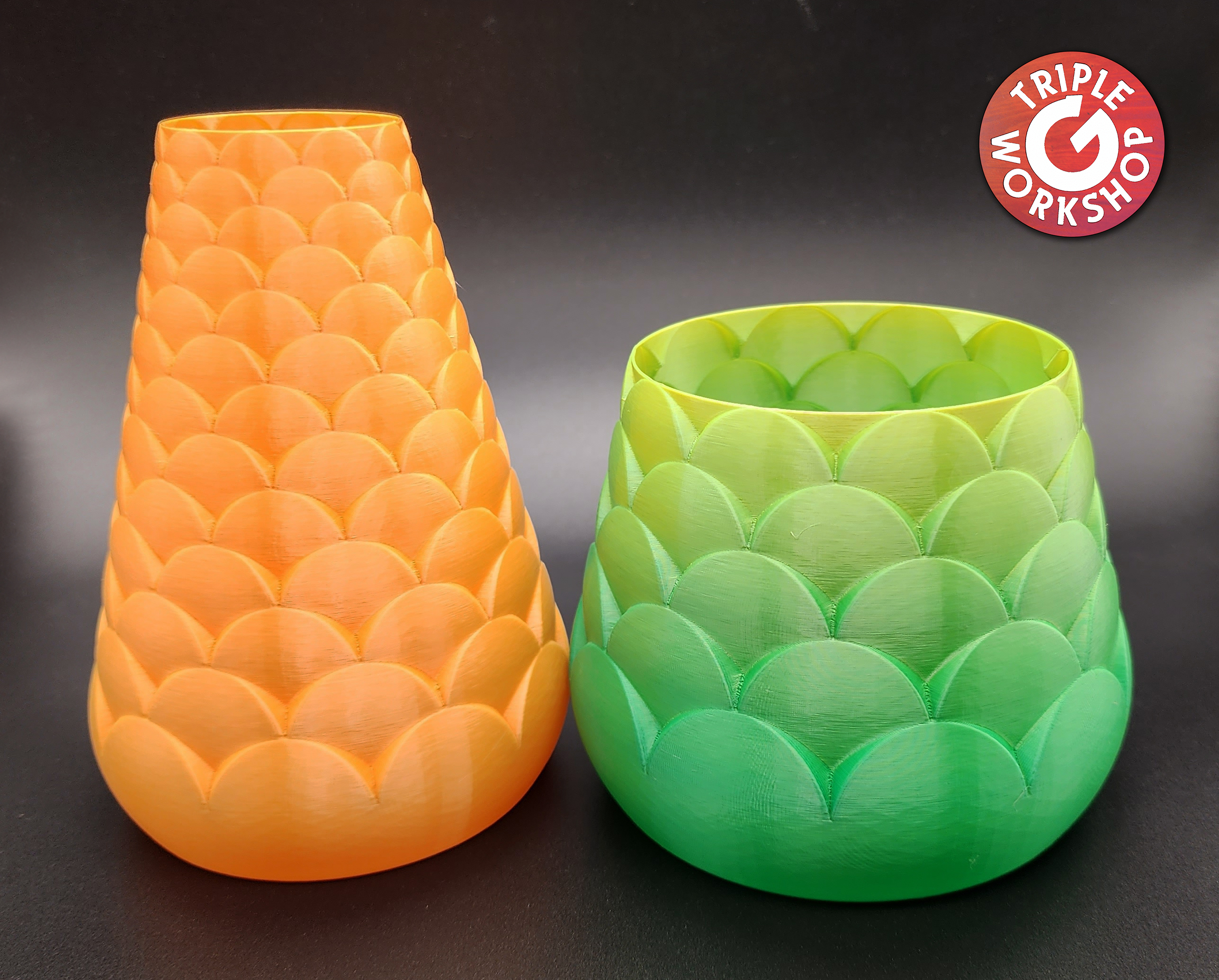 fish scale spiral vases by triplegworkshop art sculptures vase decoration dragon flower decor mode vasemode set spiralvase spiralvasemode flowervase lotus scaled spiralizedvasemode vasemodeprinting vasemodeprint overlapping 3D print model - Mito3D