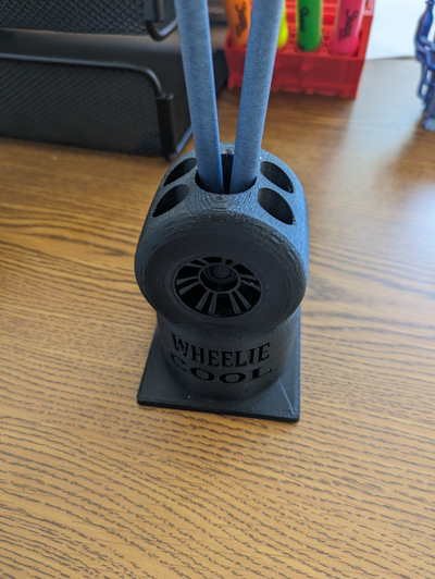 dragster tire pen holder- wheely cool by waterplants ptt household office 3d print model - Mito3D