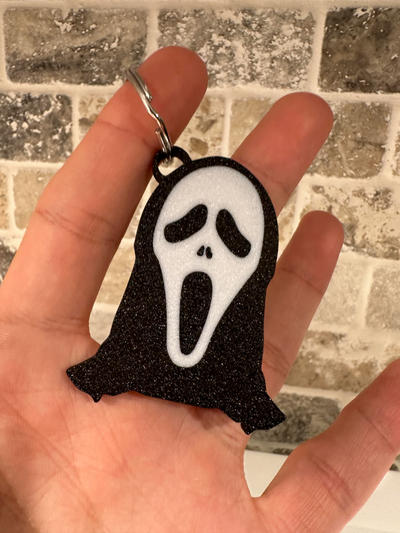 scream ghostface multi-color keychain - halloween 2023 by davedesigns3d art 2d ghost face key chain ring keyring ams x1c p1p p1s multicolor multi color 3d print model - Mito3D