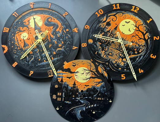 halloween wall clocks multiple options by donmatis art models filamentpainting hueforge wallclock 3d print model - Mito3D
