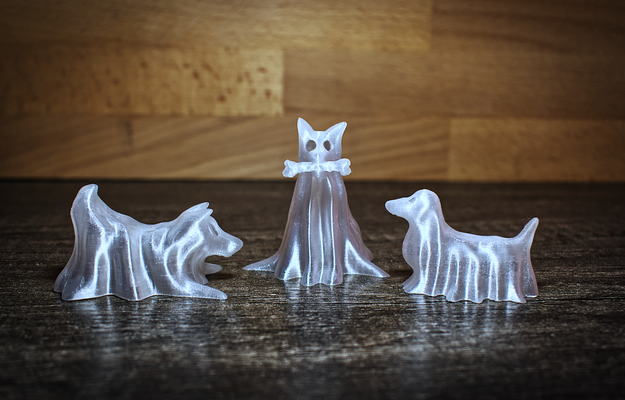 halloween ghost dog trio by oddplasticity art sculptures hollow spooky creepy funny cute miniature mini holiday decoration 3d print model - Mito3D