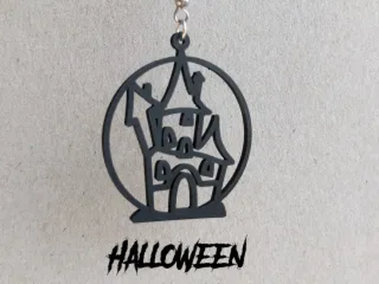 halloween house black & white remixed by fredericmansfield art 2d earring earrings 2023 3d print model - Mito3D