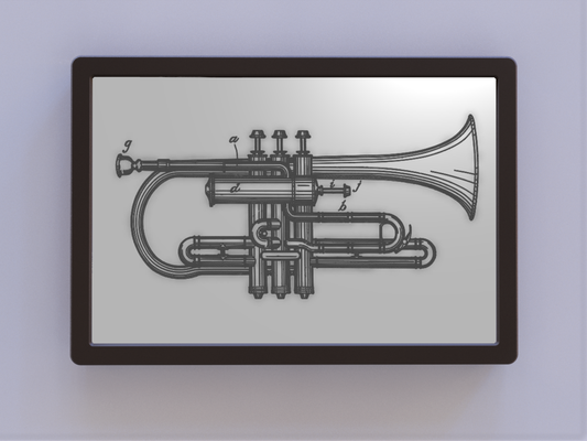 trumpet patent art by ken mills 2d wallart 3d print model - Mito3D