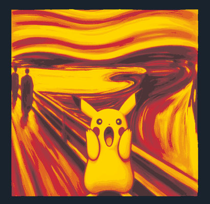 pikachu scream - hueforge 3 color filament painting by swiger3d art 2d thes thescream hue forge hueforged filamentpainting paint pokemon wall edvard munch multi printing yellow red 3d print model - Mito3D