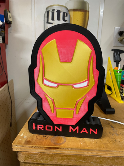 iron man led light box by websters creations art signs & logos logo marvel fan ledlight game superhero 3d print model - Mito3D