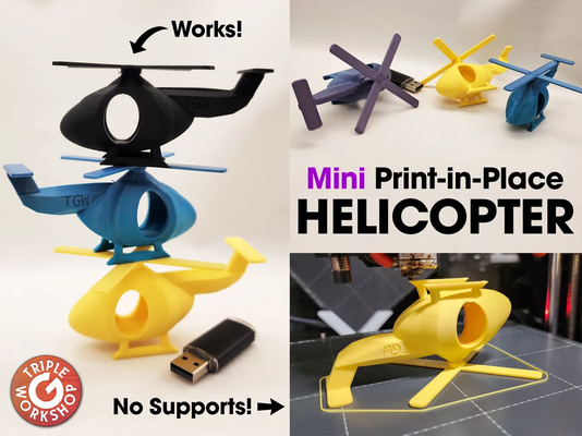 print in place helicopter - no supports by triplegworkshop toys & games benchmark tolerance toy display mini desk youtube stand test wheel rotors spin spinning support plane miniature bench kids benchy car fidget air model fun pip printinplace easy printing aircraft flying airplane copter heli chopper testmodel nosupport tgw 3d print model - Mito3D