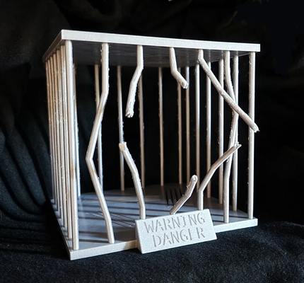 escaped monster cage 2-piece halloween decoration - no supports by triplegworkshop household decor 2023 art moster scary broken nosupport holiday easy multipart bent bars demon cages jail party entry contest halloweendecor warning killer blank versions remix 3d print model - Mito3D