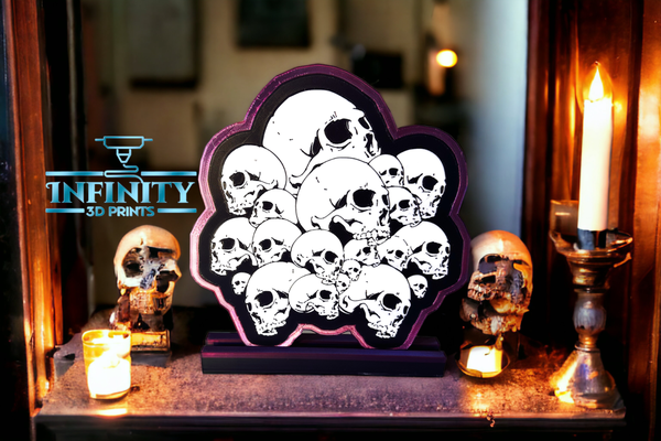 lots of skulls sign holder by infinity 3d prints art signs & logos bones red scary dpe stacked home decor office bedroom 3d print model - Mito3D