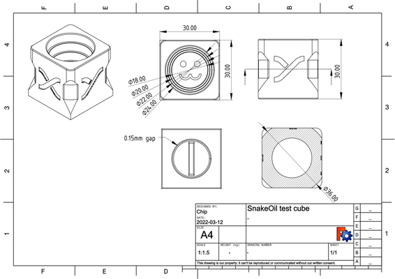 snakeoilxy teste cubo by chipce 3d impressora modelos calibração 3d print model - Mito3D