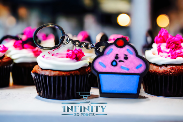 upset cupcake keychain by infinity 3d prints art coin & badges muffin icing key chain sprinkles sad cherry 3d print model - Mito3D