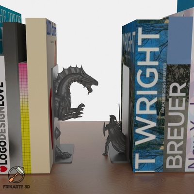 knight vs dragon bookends remixed by frikarte3d household decor book battle bookend books epic 3d print model - Mito3D