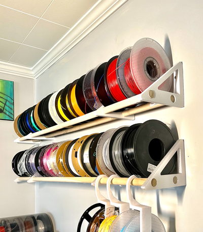 filament spool shelf by 3dimension customs 3d printer accessories bracket holder stand rack rackmount wall hanger brackets dowel mount 3d print model - Mito3D