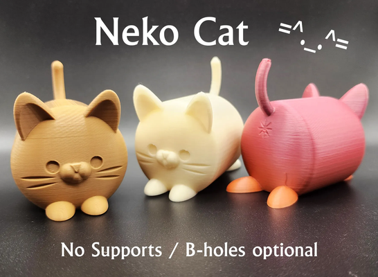 neko cat no supports by triplegworkshop toys & games characters toy decor feline animals japan japanese butthole version nosupport short tail cute nekocat decoration wildlife static character animal pet pets dog adorable gift kitten baby print easy 3d print model - Mito3D