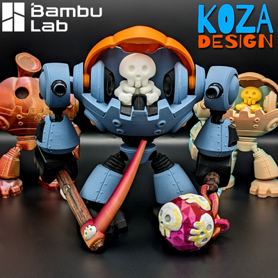 pumpkin bot by koza design toys & games halloween 2023 robot skull articulated print in place toy 3d print model - Mito3D