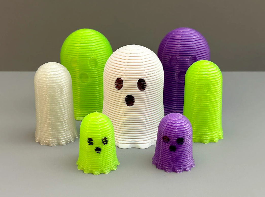 stretchy springy ghosts 3 size's ams versions as shared by boss tech print innovations toys & games characters halloween ghost toy fun spooky scary boo gift slinky flexible springie model mini figure bambu labs 3D print model - Mito3D