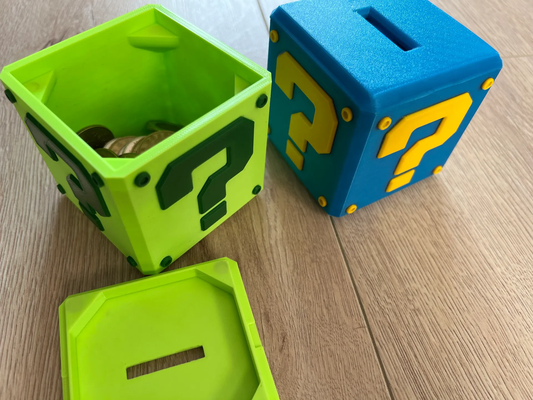 mario domuzcuk banka gömülü mıknatıslar paylaşılan by sahtekâr oyuncaklar oyunlar kumbara soru bloğu işaret blok para bankası hile oyuncak mıknatıs 3d print model - Mito3D