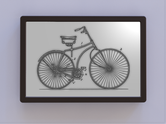 vintage bicycle patent art by ken mills 2d bike wallart 3d print model - Mito3D