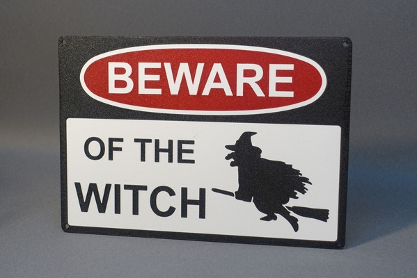 beware of witch - sign by tridense art signs & logos halloween dog scary funny 3d print model - Mito3D