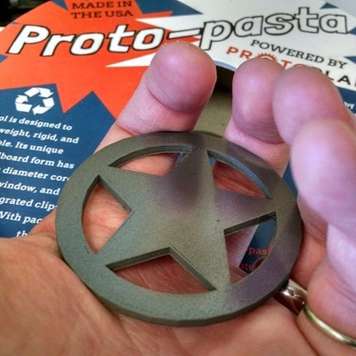 protopasta sheriff star badge metal composite test piece by cosplay pla polish proto-pasta steel tinkercad toy 3d print model - Mito3D