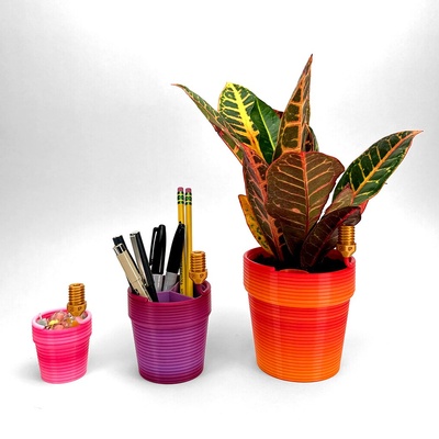 3d printable extruded layer pot embellished printing layers by protopasta 3dprint 3dprintable 3dprinting flowerpot organizer pencilholder penholder planter planters plantpot 3d print model - Mito3D