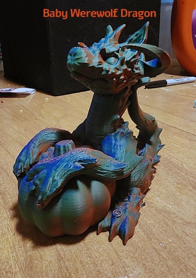 cadılar bayramı bebek kurt adam ejderha by kyuubigece yaratık şirin dekor dinozor halloweendecor halloween2023 kawaii parti iyilikleri kabak 3d print model - Mito3D
