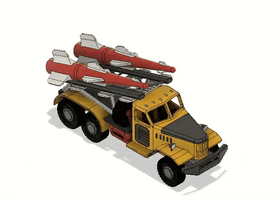 gelb rakete transport lkw bewegungen by schwarz jack armee automobil feuer militär waffen 3d print model - Mito3D