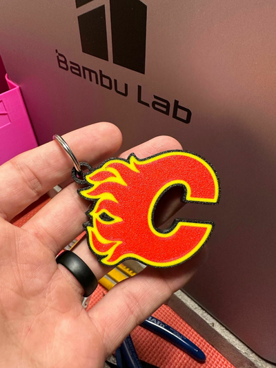 calgary flames multi-color keychain by davedesigns3d nhl hockey x1c p1p ams multi color multicolor toy art key chain ring keyring canada 3d print model - Mito3D