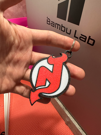 jersey devils multi-color keychain by davedesigns3d hockey nhl key chain keyring ams x1c p1p p1s art toy multicolor multi color 3d print model - Mito3D
