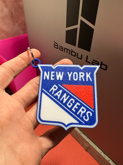york rangers multi-color keychain by davedesigns3d nhl hockey multi color multicolor key chain ring ams x1c p1p p1s art toy 3d print model - Mito3D