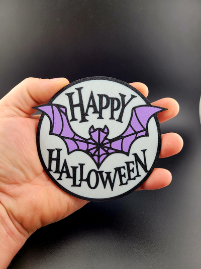 happy halloween bat coaster by deepsouth3dprints 2023 multi color textured partydecor party drink 3d print model - Mito3D