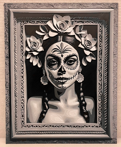 halloween day of dead 01 - 4 color hueforge filament painting by shakastudio blending multicolor ams mmu wallart catrina 3d print model - Mito3D