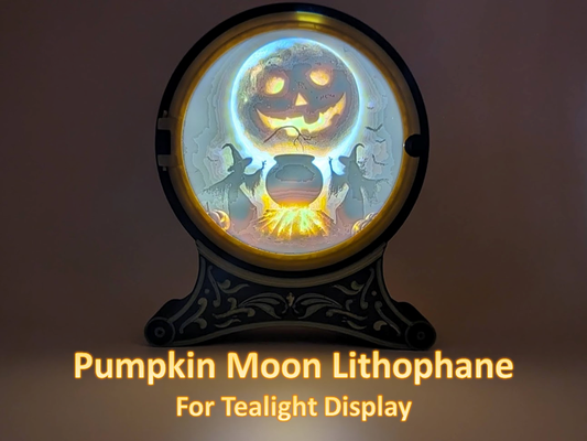 pumpkin moon tea light display remixed by madmax3d halloween tealight lithophane holiday 3d print model - Mito3D