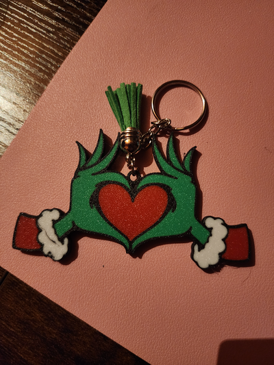 grinch ornament or keychain by picture it grinchmas heart hands christmas holidays 3d print model - Mito3D