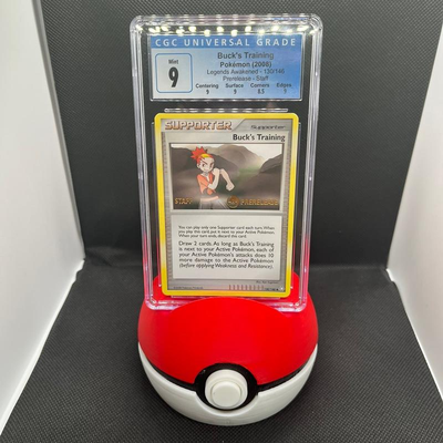 pok ball card stand shared by tazzy1992 pokemon psa cgc ace grading 3d print model - Mito3D
