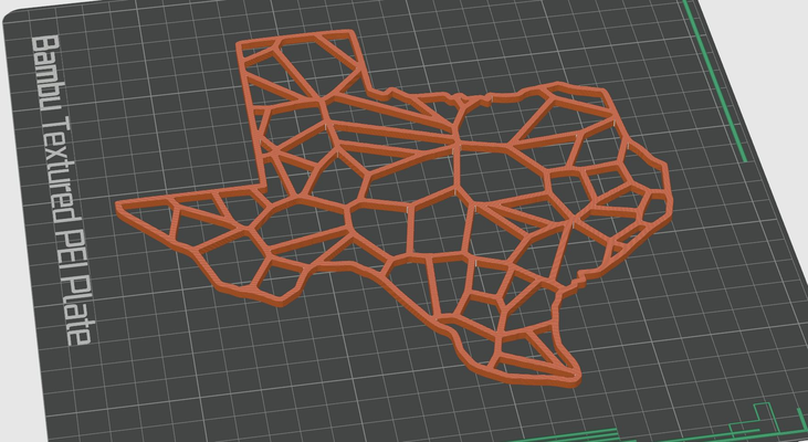 texas shaped voroni artwork by shawn c art pot holder wall math manipulative 3d print model - Mito3D