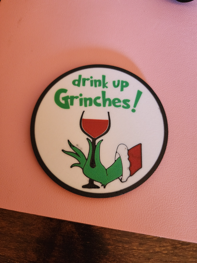 drink up coaster by picture it grinches grinch wine christmas holiday 3d print model - Mito3D