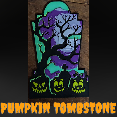 spooky pumpkin tombstone hueforge by toonafeesh halloween holiday jack o lantern latern scary kids fun hueforged 3d print model - Mito3D