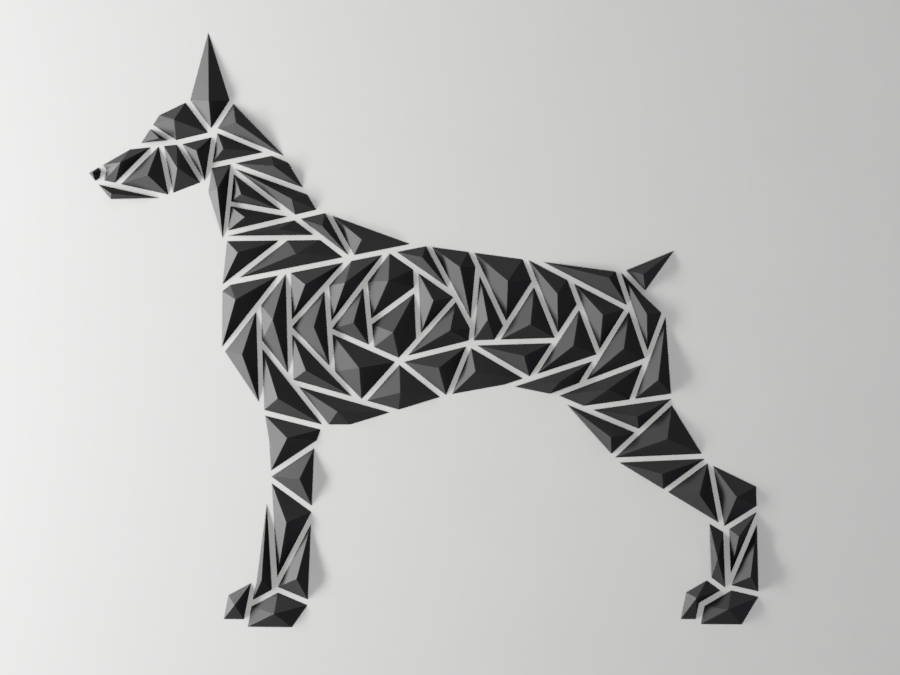 geometric dog wall art - dobermann style by dgemily decoration lowpoly triangle animal decor geometry sculpture wallmount wallmounted home 2dart homedecor wallart doberman lowpolygon 2dwallart 3D print model - Mito3D