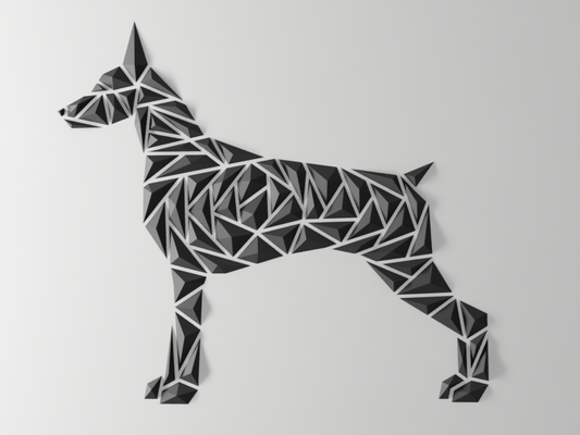 geometrik köpek duvar sanat dobermann stil by dgemily dekorasyon düşük poli üçgen hayvan dekor geometri heykel duvara monte ev 2dart dekoru sanatı doberman çokgen 2dwallart 3d print model - Mito3D