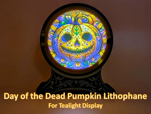 day of dead pumpkin lithophane tealight display remixed by madmax3d halloween sugarskull holiday 3d print model - Mito3D